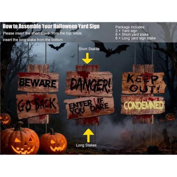 Halloween Decorations, 3 Pack 19" x 16" Yard Signs Stakes Props Outdoor Decor - Picture 7 of 8